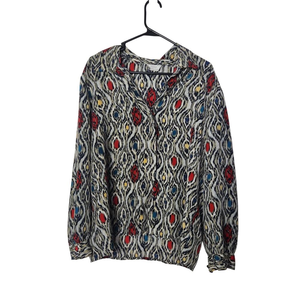 Classic Collection Long Sleeve Vintage-Style Casual Button Front Blouse Large